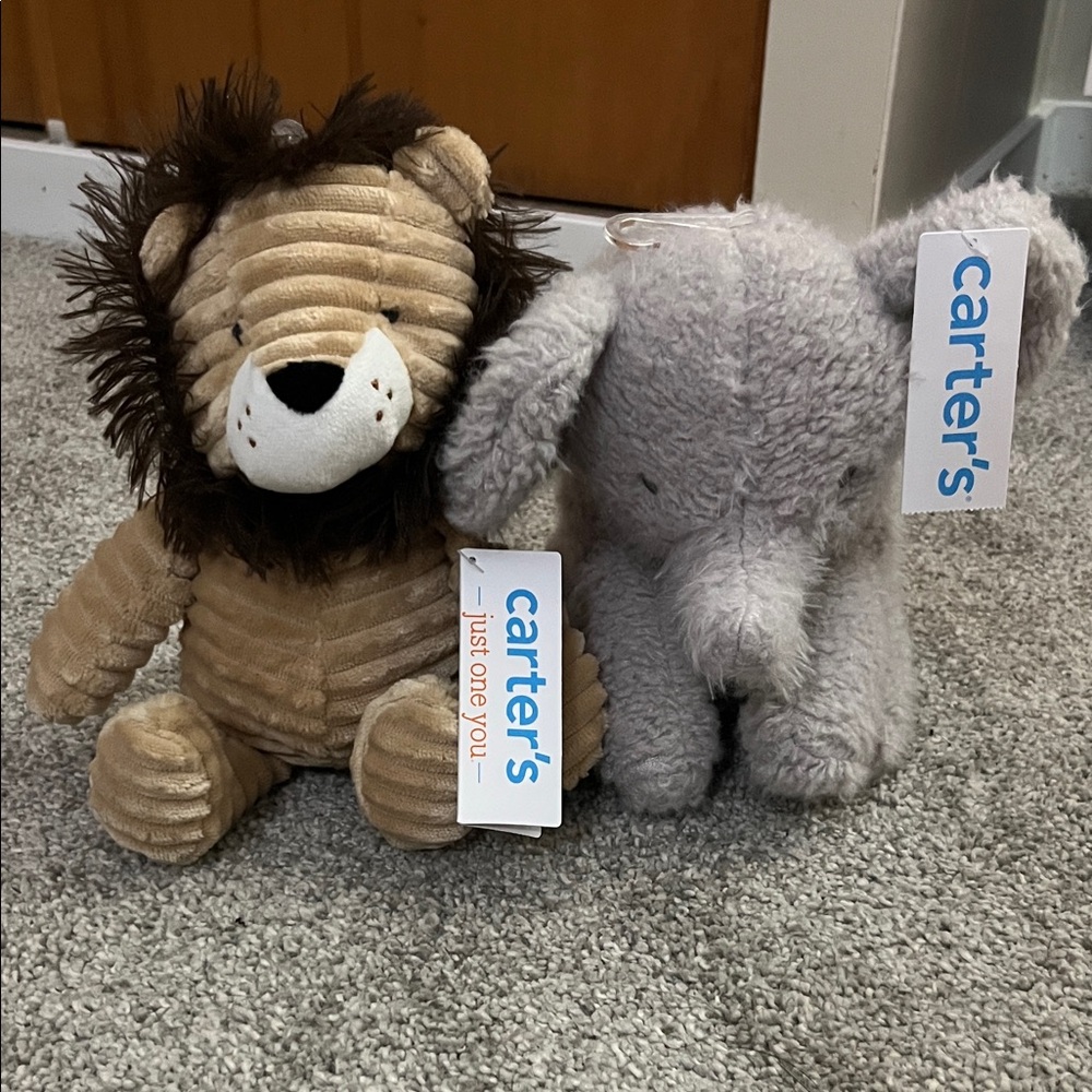 Carter's Tan Lion and Gray Elephant Plush Duo